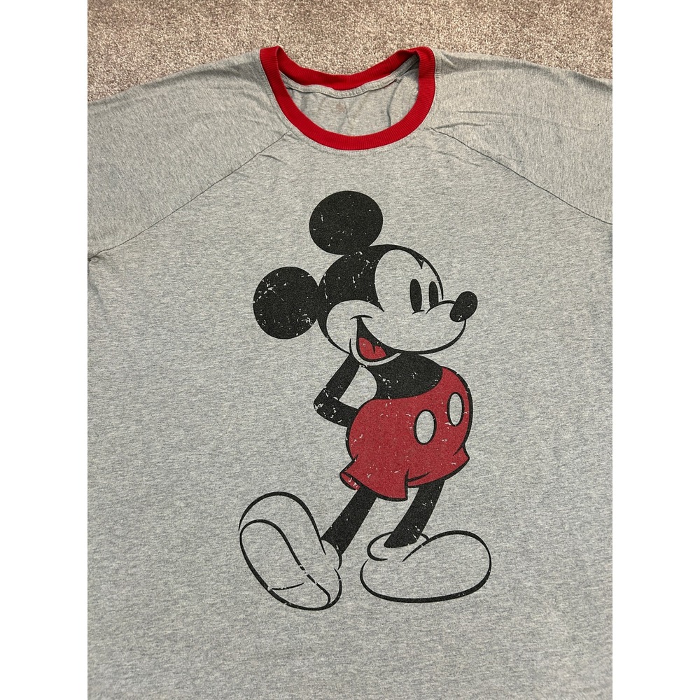 Disney Store Mickey Mouse Ringer Tee Womens 2XL Gray Red Excellent Raglan Tee